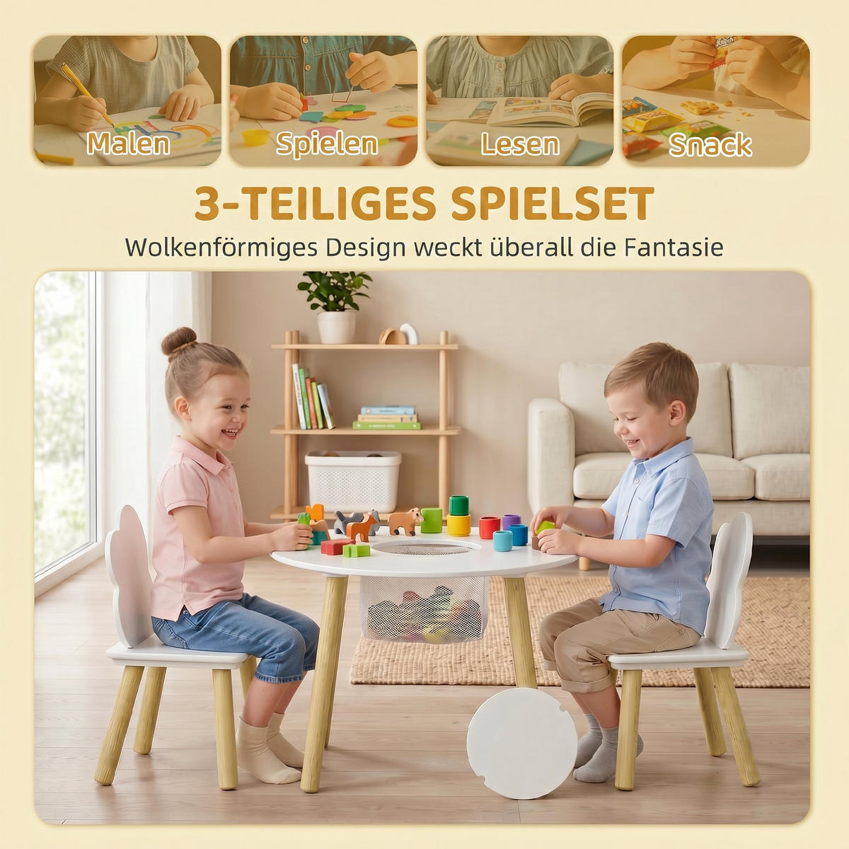 KINDERTISCHGRUPPE Weiß 60.0/60.0/44.0cm - Weiß, Holzwerkstoff (60/44/60cm)
