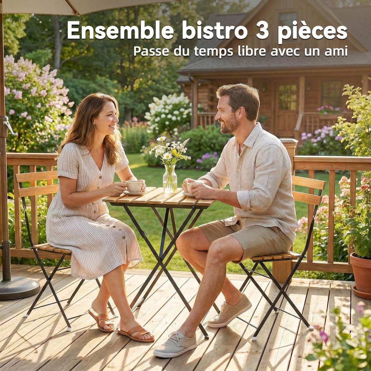 BALKONSET 3-teilig DE-14228 klappbar, Akazienholz Natur - Naturfarben, Metall - ComfortXL