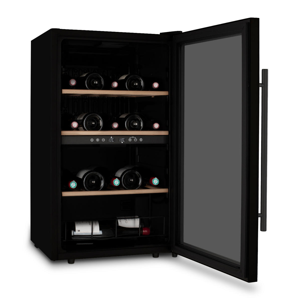 WEINKÜHLSCHRANK CAVCEB32 Schwarz, 32 Flaschen, Kapazität 82 L, Elegantes Design aus Edelstahl, Anti-UV, LED - Schwarz, Metall (38/83/57.5cm) - Les Petits Champs