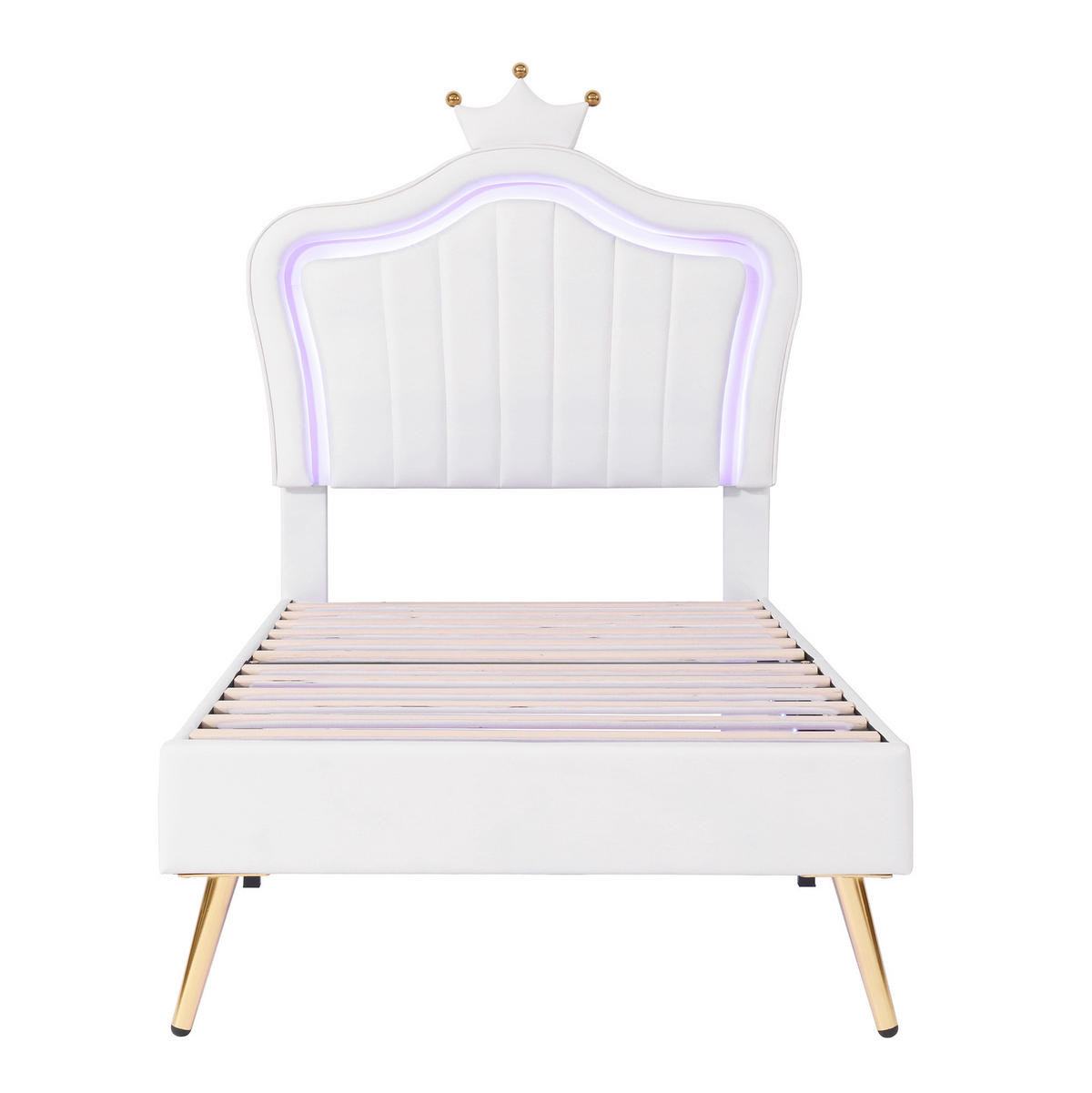 KINDEREINZELBETTEN aus Kunstleder 90x200 cm in Weiß mit LED-Beleuchtung - Weiß, Leder (90/200cm) - Modfu