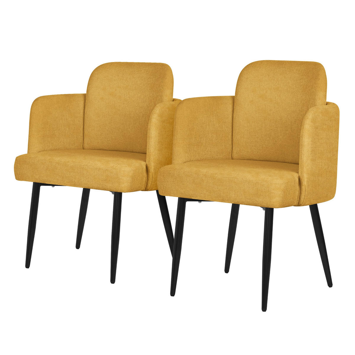 ESSZIMMERSTÜHLE 2er Set Senf mit Stoffbezug Rattan Optik - Gelb/Schwarz, Textil/Metall (59/86/59cm) - ML-DESIGN