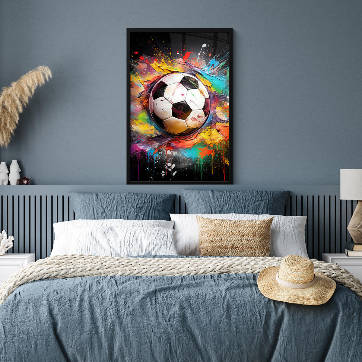 POSTER MIT RAHMEN Fußball - Farbe - Farben - Schwarz - Weiß 60x90 cm - Weiß, Papier (60/90cm) - MuchoWow