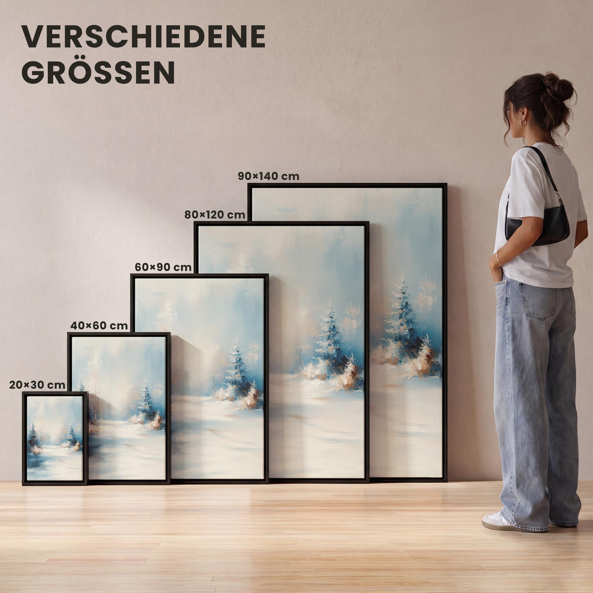 LEINWAND Bilder mit Rahmen - Wald – Winter – Natur – Abstrakt – Schnee - 20x30 - Weiß, Textil (20/30cm) - MuchoWow