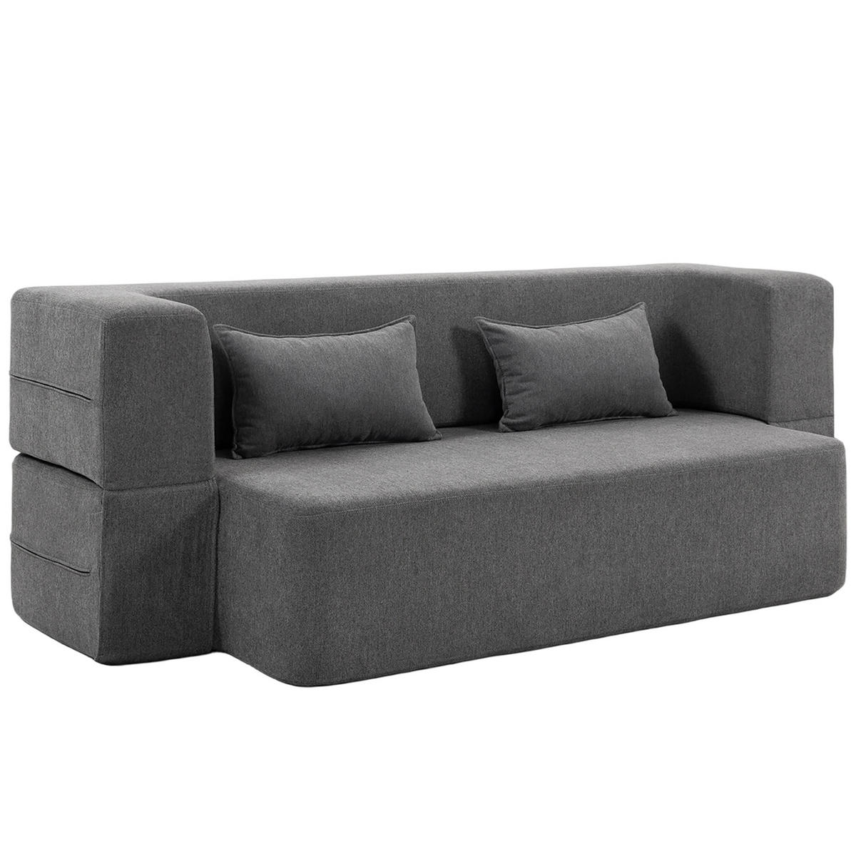 2-SITZER-SCHLAFSOFA aus Schaumstoff mit breiten Armlehnen, 2 Kissen, Grau - Grau, Textil (95/75/203cm) - HOMCOM