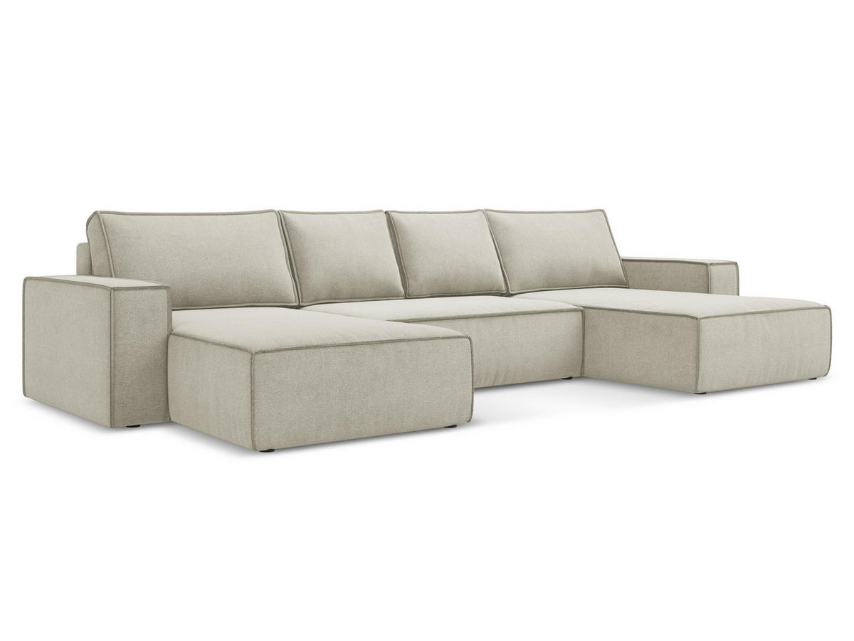 WOHNLANDSCHAFT Strukturstoff Stoff Beige - Beige/Creme, Kunststoff/Textil (398/82/185cm) - Makamii