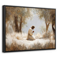 LEINWAND Bilder mit Rahmen - Jesus - Kniend - Waldlandschaft - Betend - 40x30 - Beige, Textil (40/30cm) - MuchoWow