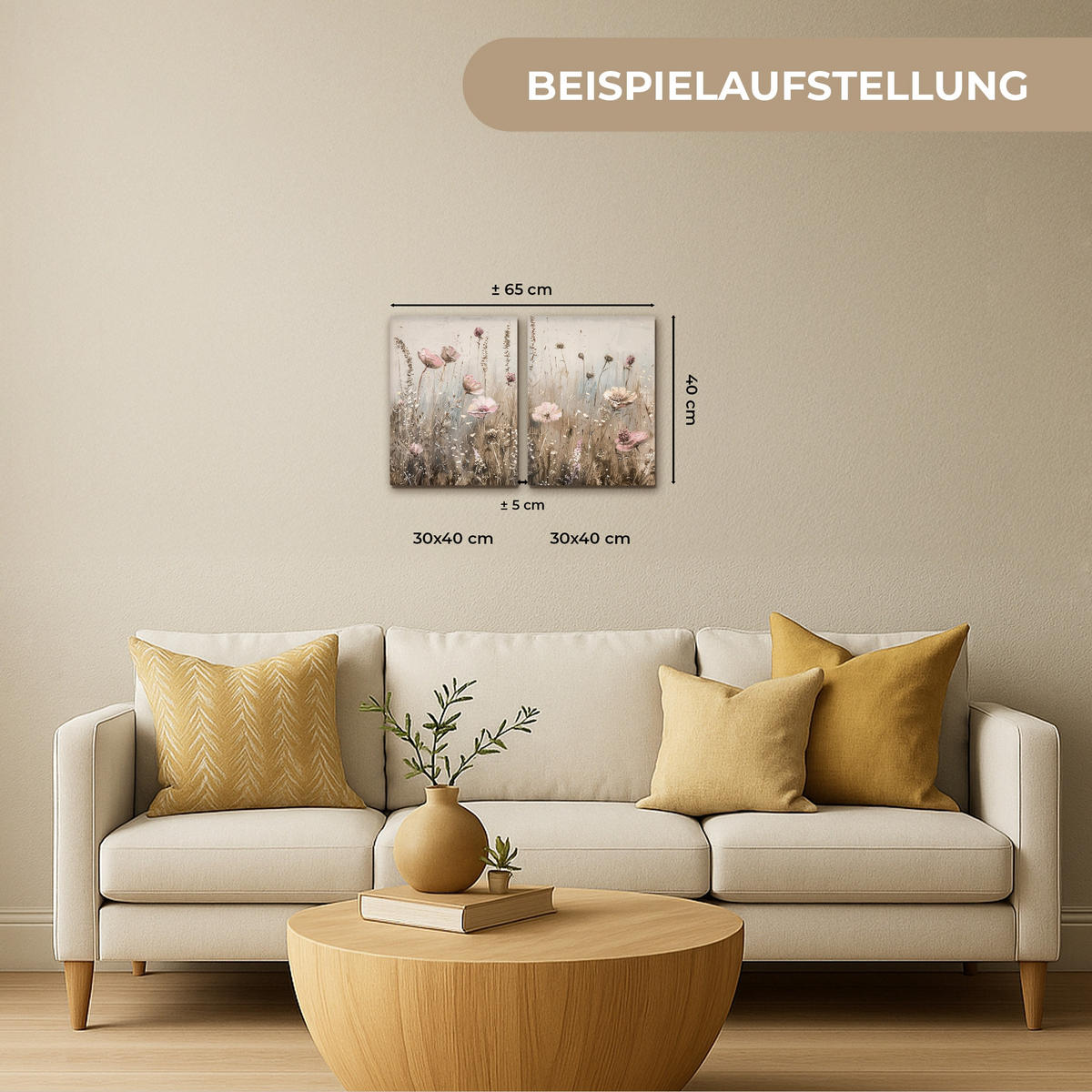 OBRAZ NA PLÁTNĚ 2dílná sada Květiny - béžová - moderní - růžová 60x40 cm - ecru, textil (60/40cm) - MuchoWow