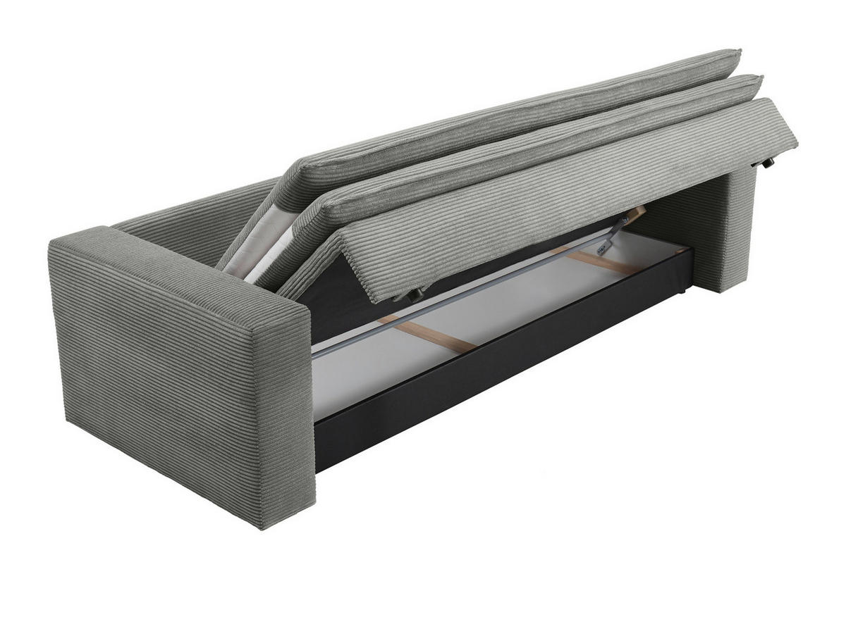 SOFA-SET hellgrau Cord, Couch 3-Sitzer mit Bettfunktion inklusive Hocker - Beige/Hellgrau, Holz/Textil (244/83/176cm) - Furn.Design