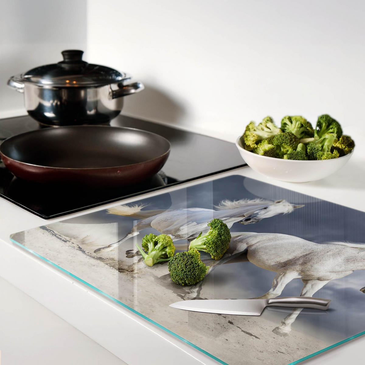 GLASPLATTE 60x52 cm Strandpferde - Creme, Glas (60/52cm) - TULUP