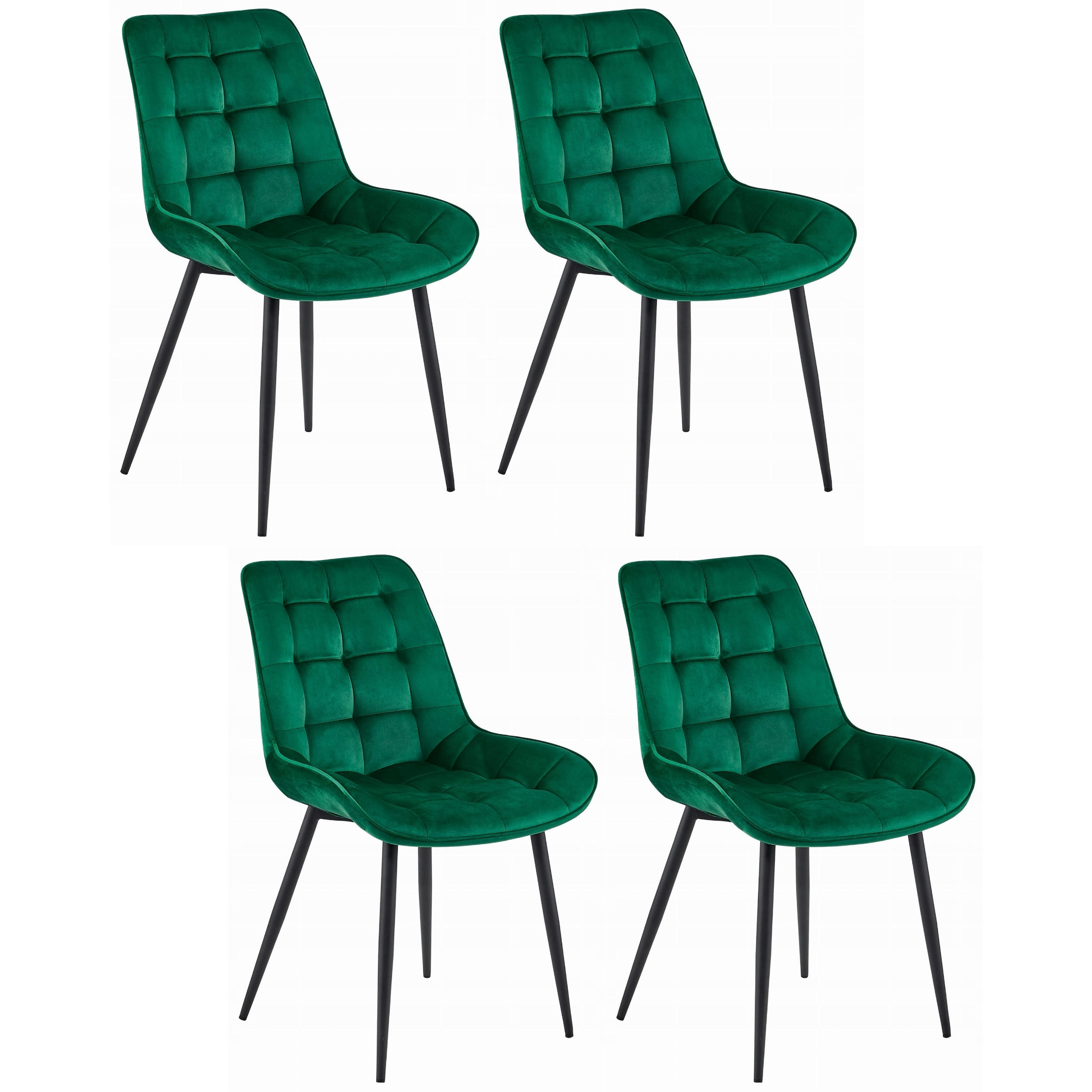 STUHL BARDI 4-er Set, Grün, Schwarz, mit Samtstoff gepolstert - Anthrazit, Textil/Metall (48/93/56cm) - Komodee