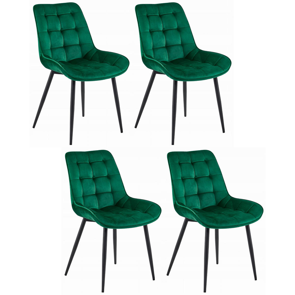 STUHL BARDI 4-er Set, Grün, Schwarz, mit Samtstoff gepolstert - Anthrazit, Textil/Metall (48/93/56cm) - Komodee