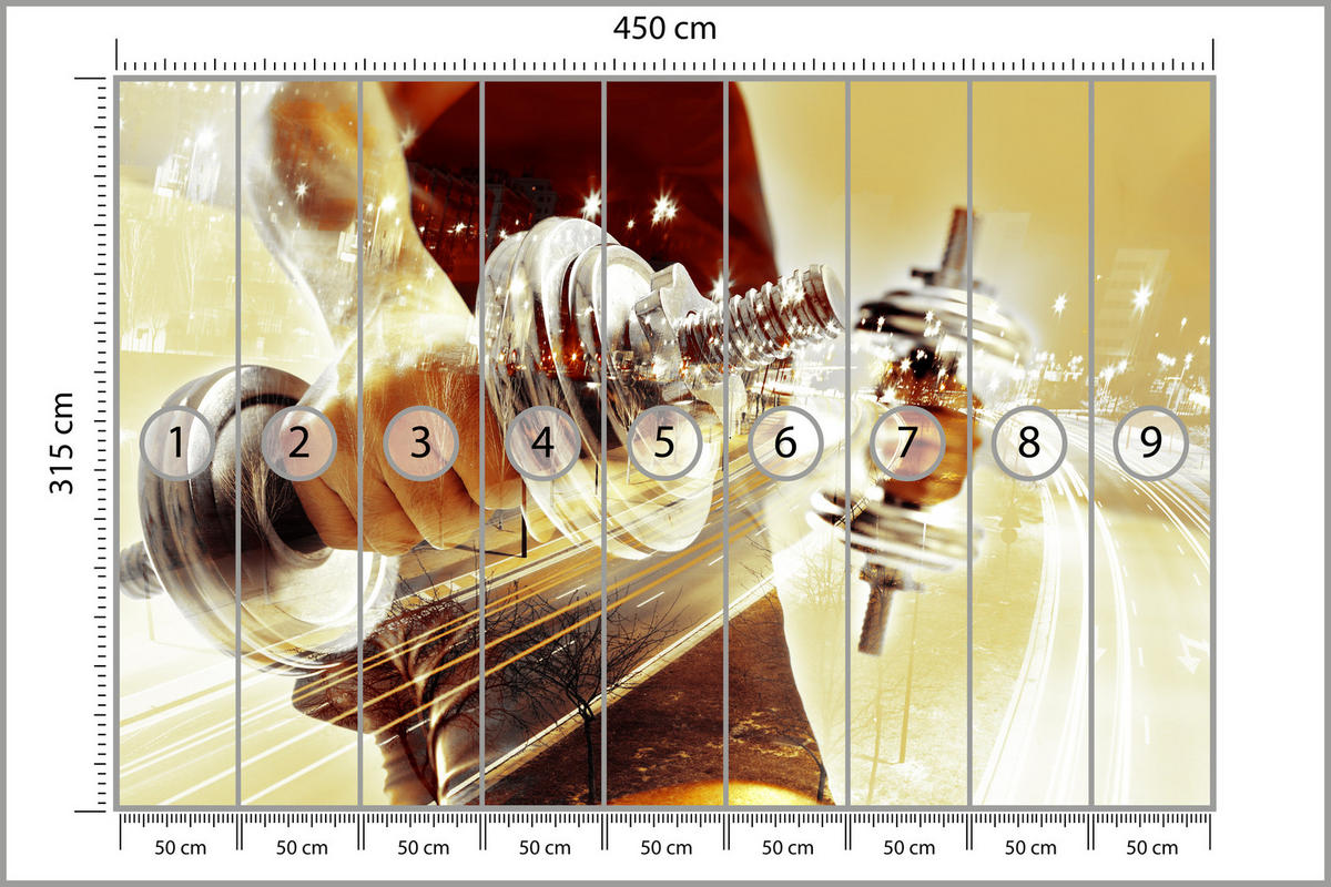 FOTOTAPETE für Jugendzimmer Sportler Mann Stadt Nacht Straße 450x315 - Gelb/Beige, Papier (450/315cm) - Muralo