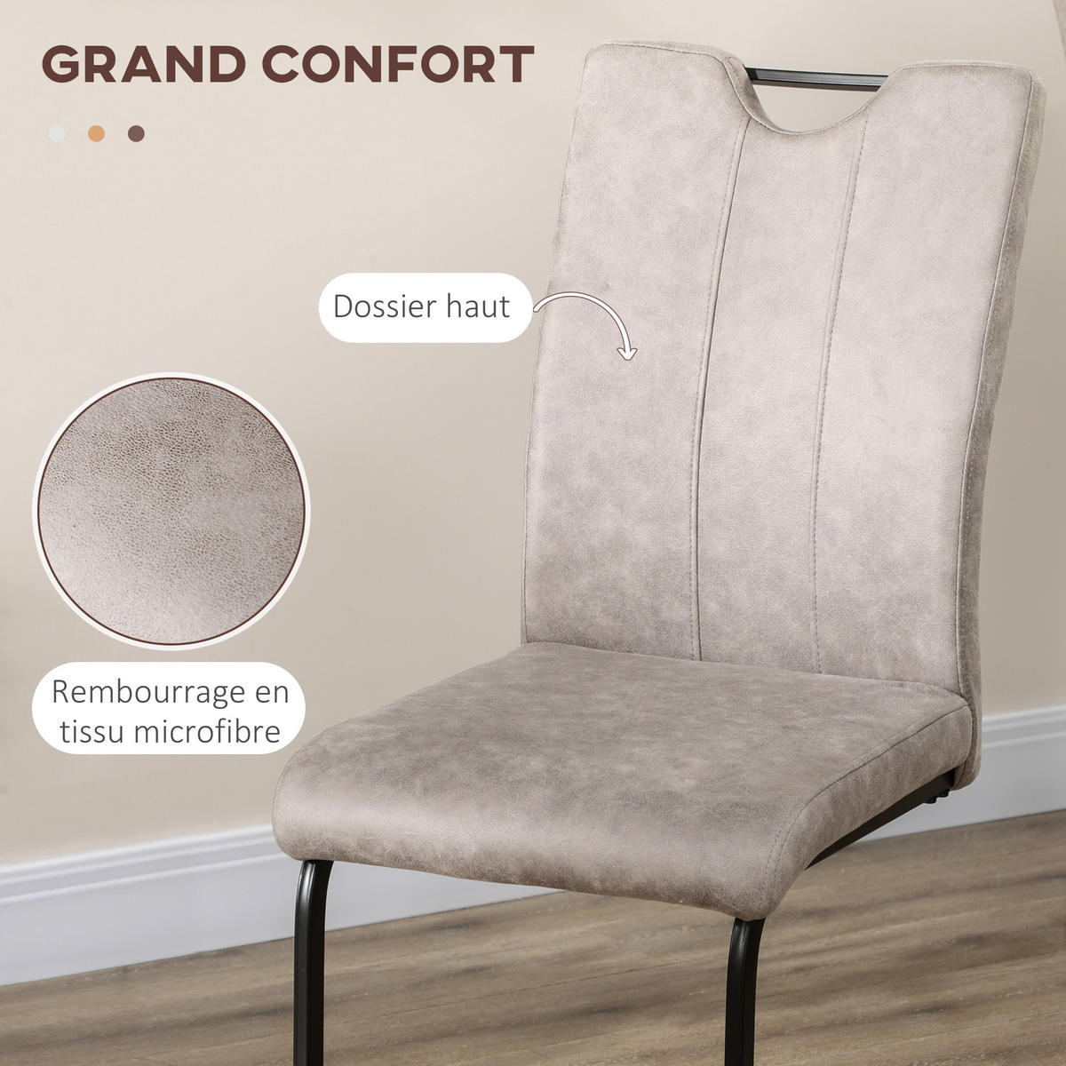ESSZIMMERSTÜHLE 4er-Set DE-13200 Mikrofaser Grau - Braun, Metall (58.5/99.5/43cm) - ComfortXL