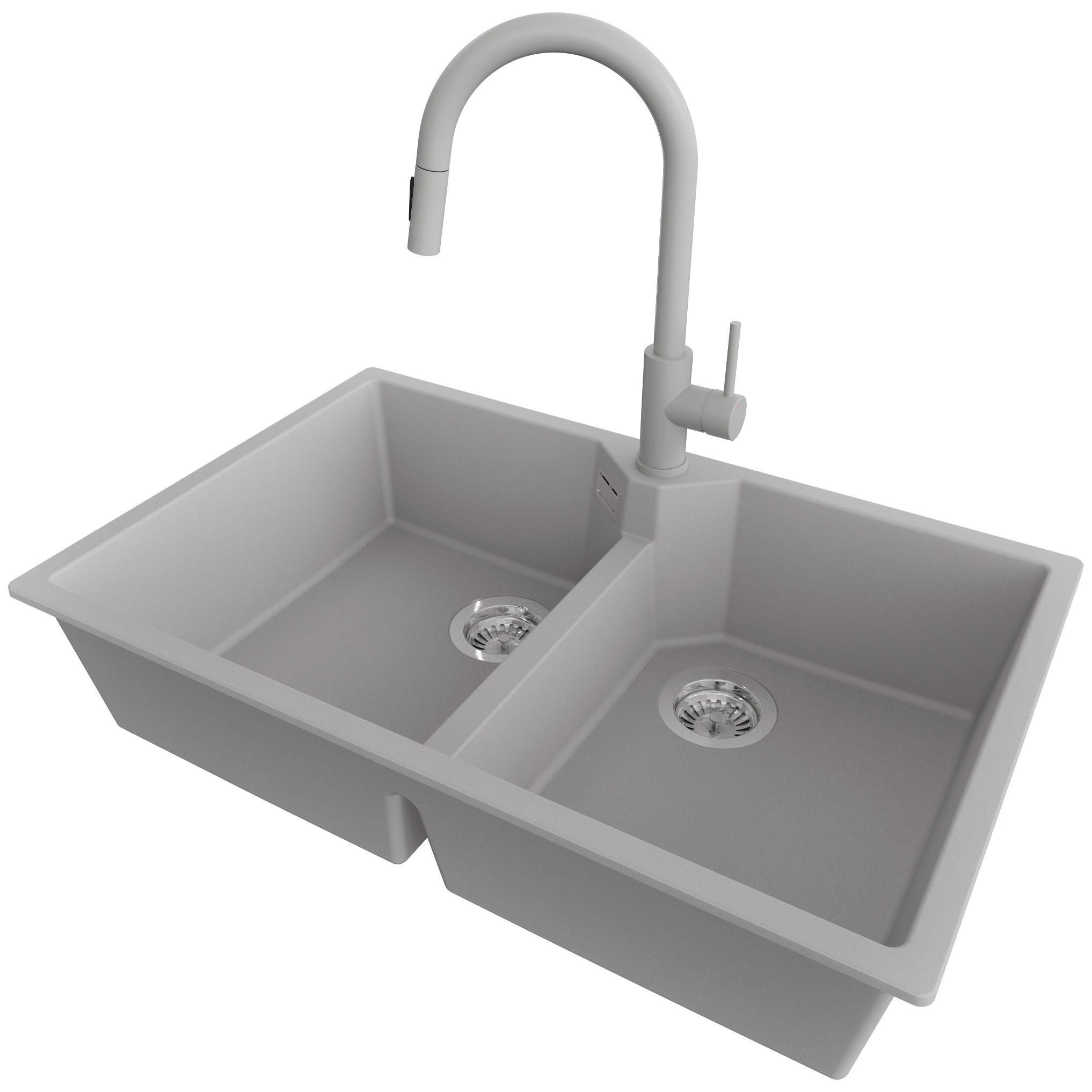 GRANITSPÜLE Madrid Twin, 2-er set Grau 78/50 cm 2 Becken + Küchenarmatur 40/20 cm + Ablauf-Set ab 80er Unterschrank - Chromfarben/Grau, Kunststoff (78/19/50cm) - Primagran