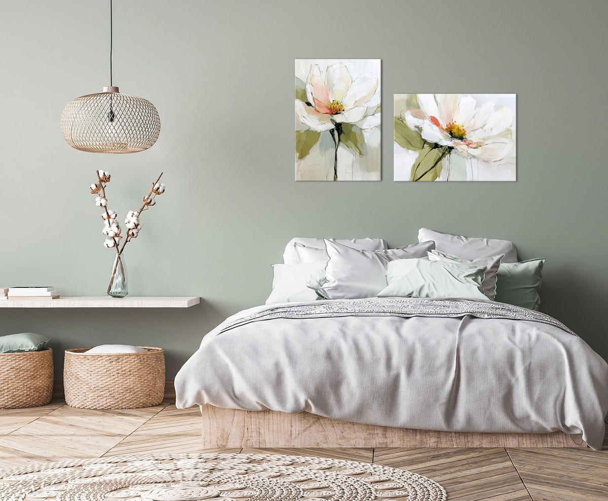 LEINWANDBILD 70x50 cm Blumen salbei-grün Bild Wohnzimmer - Beige, Textil (70/50cm) - artissimo