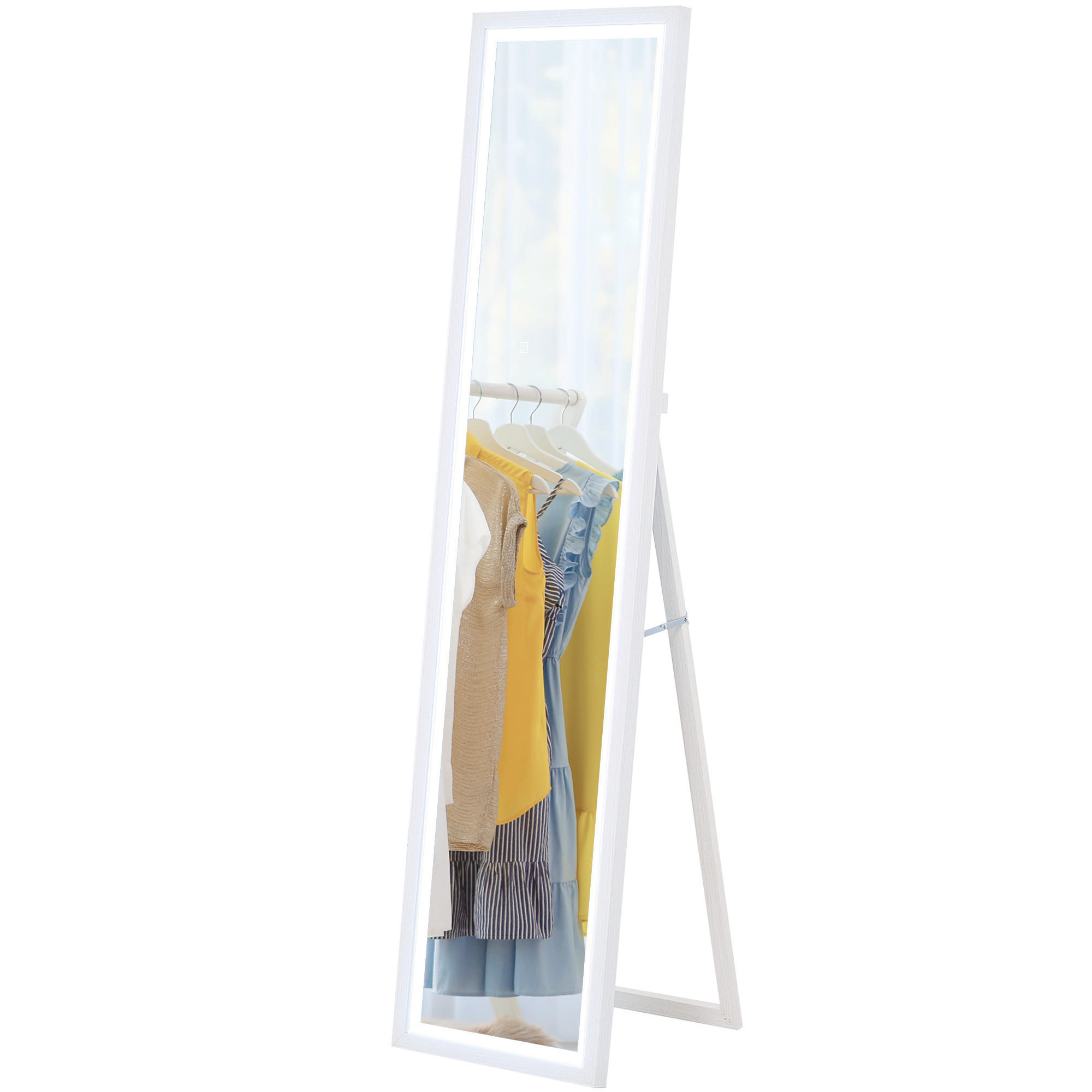 GANZKÖRPERSPIEGEL 40 x 160 cm Standspiegel mit LED Lichte, Weiß - Weiß, Glas (40/160/5cm) - HOMCOM