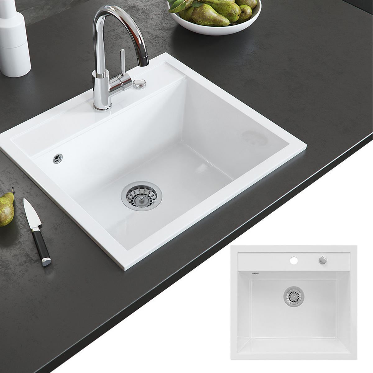 SPÜLBECKEN Valencia Weiß 56.5 x 51 cm - Weiß, Keramik (56.5/20/51cm) - Bergstroem