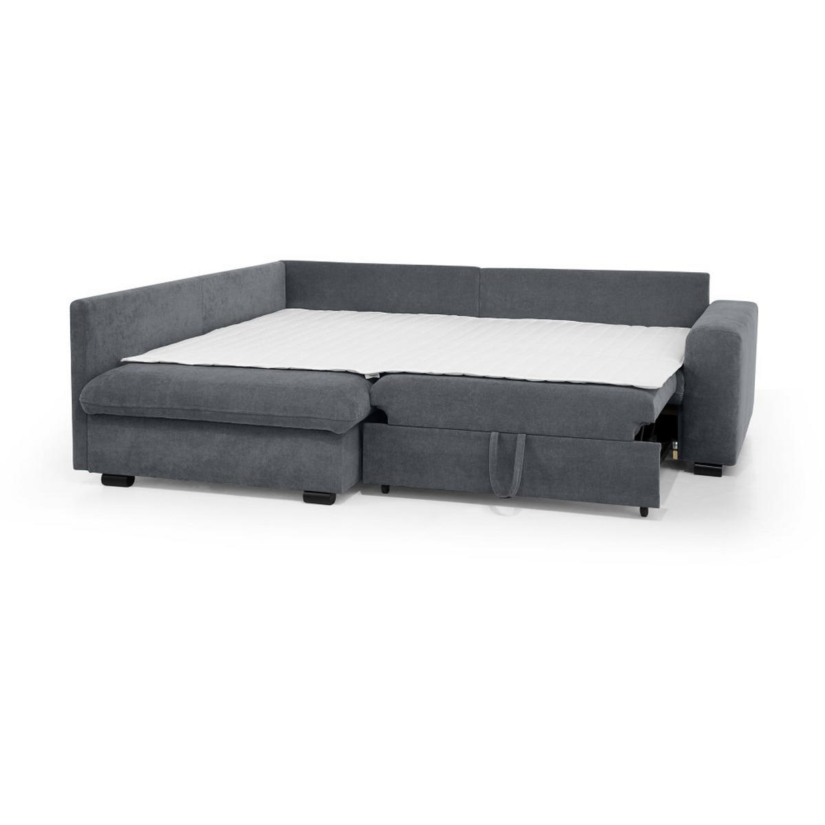 ECKSCHLAFSOFA Ramo mit Bettkasten, Topper gratis, Dunkelgrau, links - Dunkelgrau/Schwarz, Textil (229/190cm) - Beautysofa