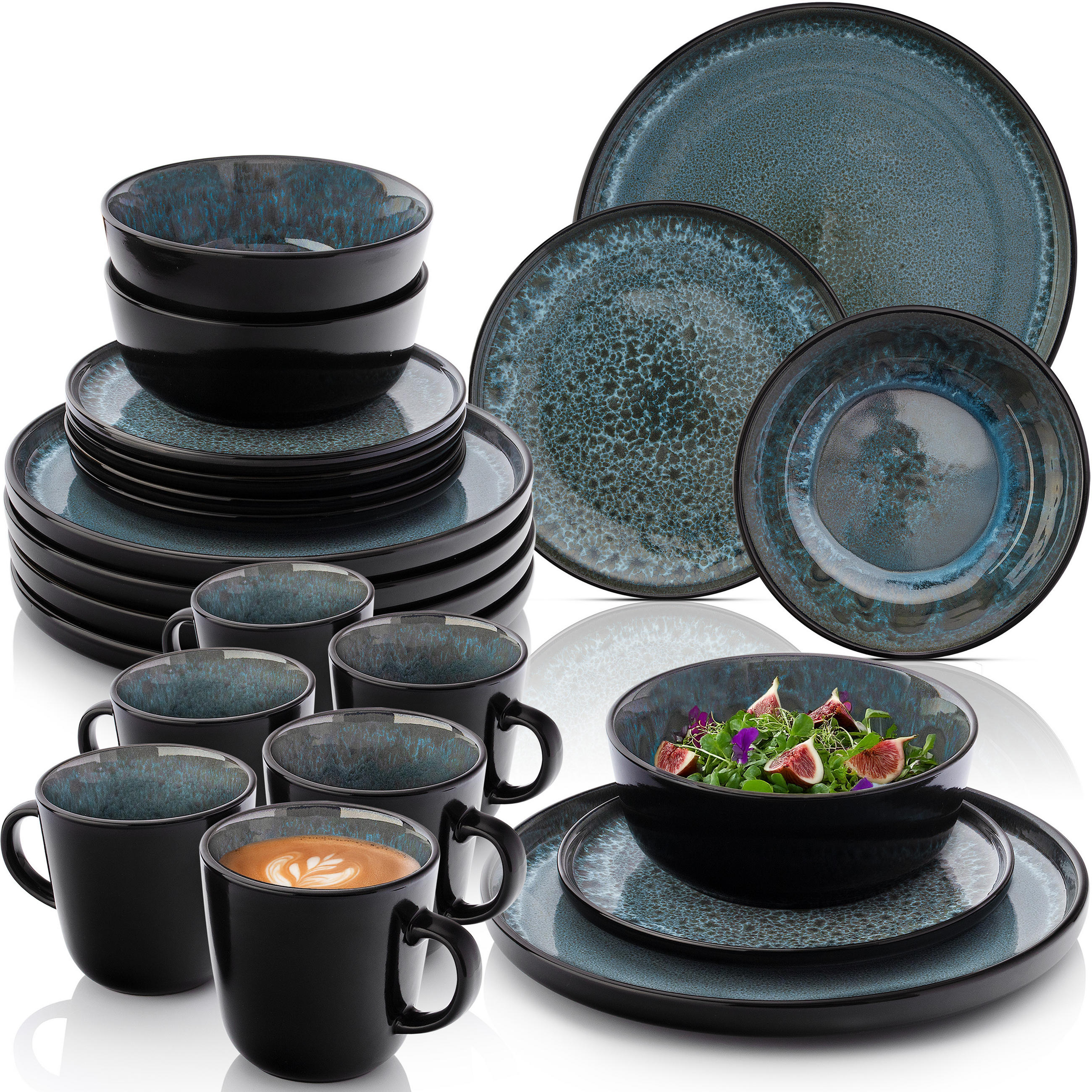 KOMBISERVICE MANILA - 24 teilig aus Steingut - Dunkelblau, Stein (50/30/80cm) - Sänger