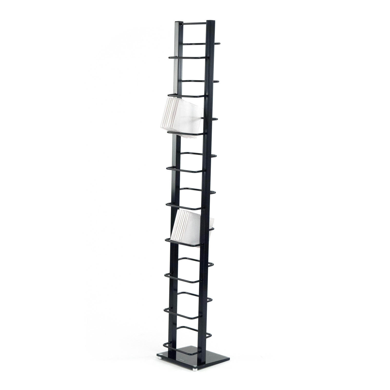 CD-STÄNDER Tower Metall mit Glasfuß, für 126 CDs schwarz - Schwarz, Kunststoff (20/138/12cm) - DESIGN DELIGHTS
