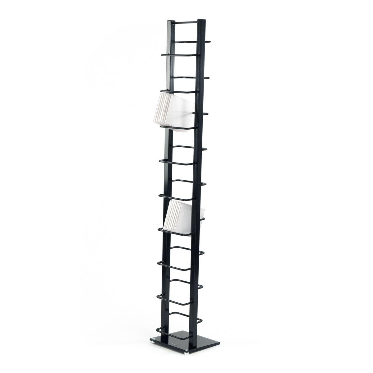 CD-STÄNDER Tower Metall mit Glasfuß, für 126 CDs schwarz - Schwarz, Kunststoff (20/138/12cm) - DESIGN DELIGHTS