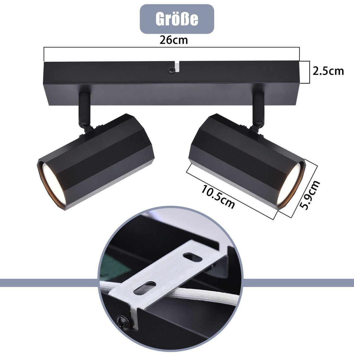 STRAHLER Inga 2-flammig 26/11/3 cm - Schwarz, Metall (26/11/3cm) - Nettlife