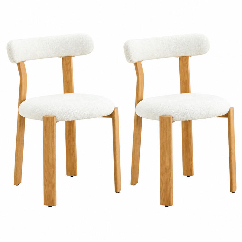 STUHL 2er-Set mit Bouclé-Bezug Weiß Holz - Weiß, Holz (44/79/55.5cm) - Meubliv