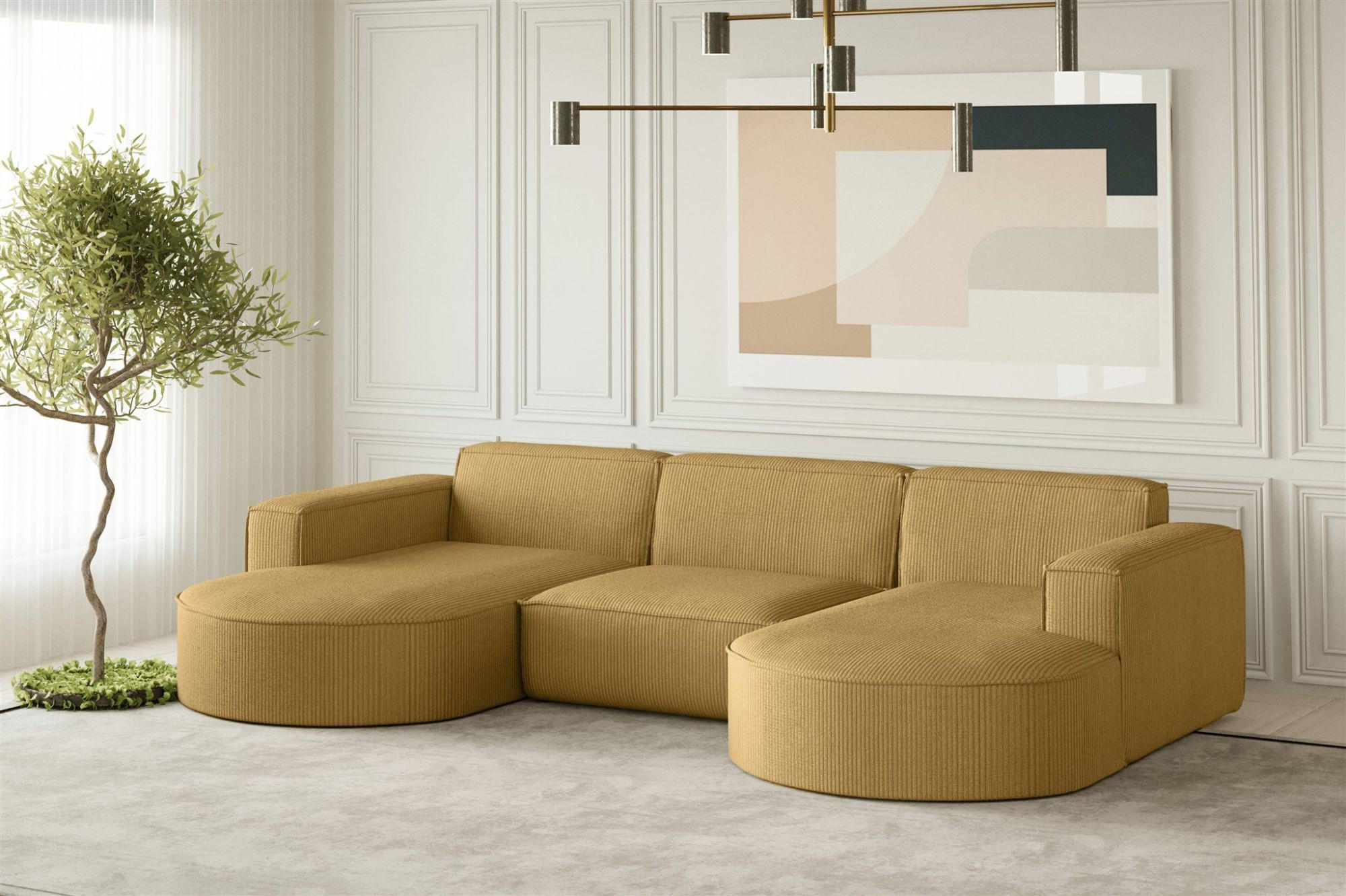 WOHNLANDSCHAFT Palma In Scala - Gelb, Holzwerkstoff/Textil (299/78/165cm) - Fun Möbel