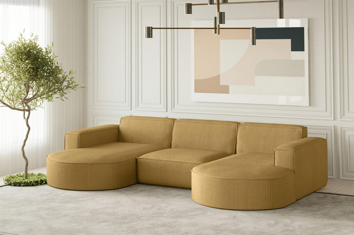 WOHNLANDSCHAFT Palma In Scala - Gelb, Holzwerkstoff/Textil (299/78/165cm) - Fun Möbel