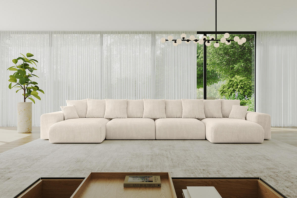 WOHNLANDSCHAFT mit Schlaffunktion ESKAR-U2-464x176x72cm Beige - Ecru, Holzwerkstoff/Kunststoff (176/72/464cm) - ALTDECOR