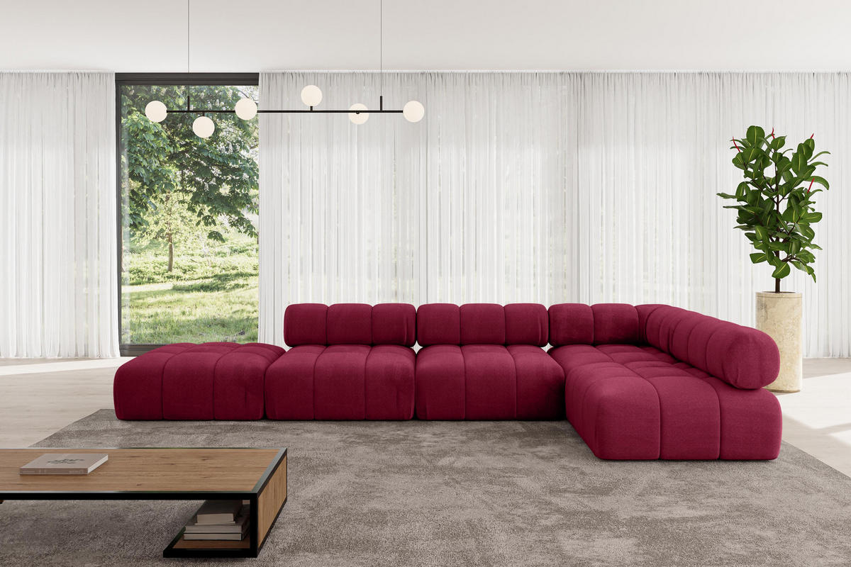 ECKSOFA modulares Sofa Favio-L2 - 380x190x70 cm Bordeauxrot Velours - Bordeaux, Holzwerkstoff/Textil (380/190cm) - ALTDECOR