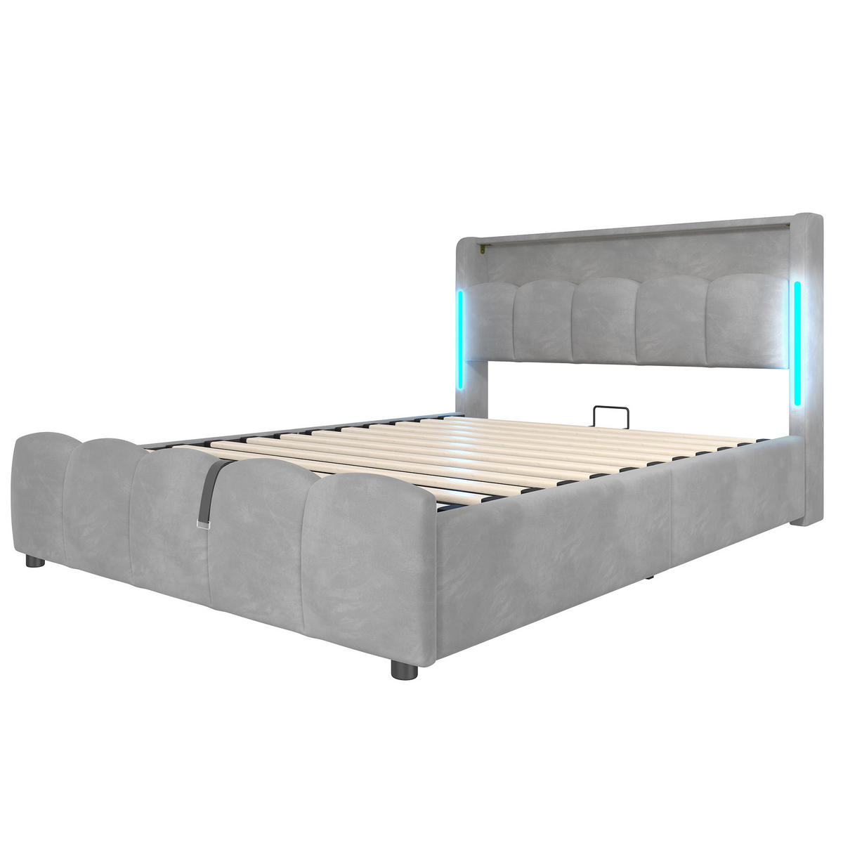 STAURAUMBETT 140/200 cm DE-04690, mit LED und hydraulischem Bettkasten in Grau - Grau, Holzwerkstoff/Metall (140/200cm) - ComfortXL