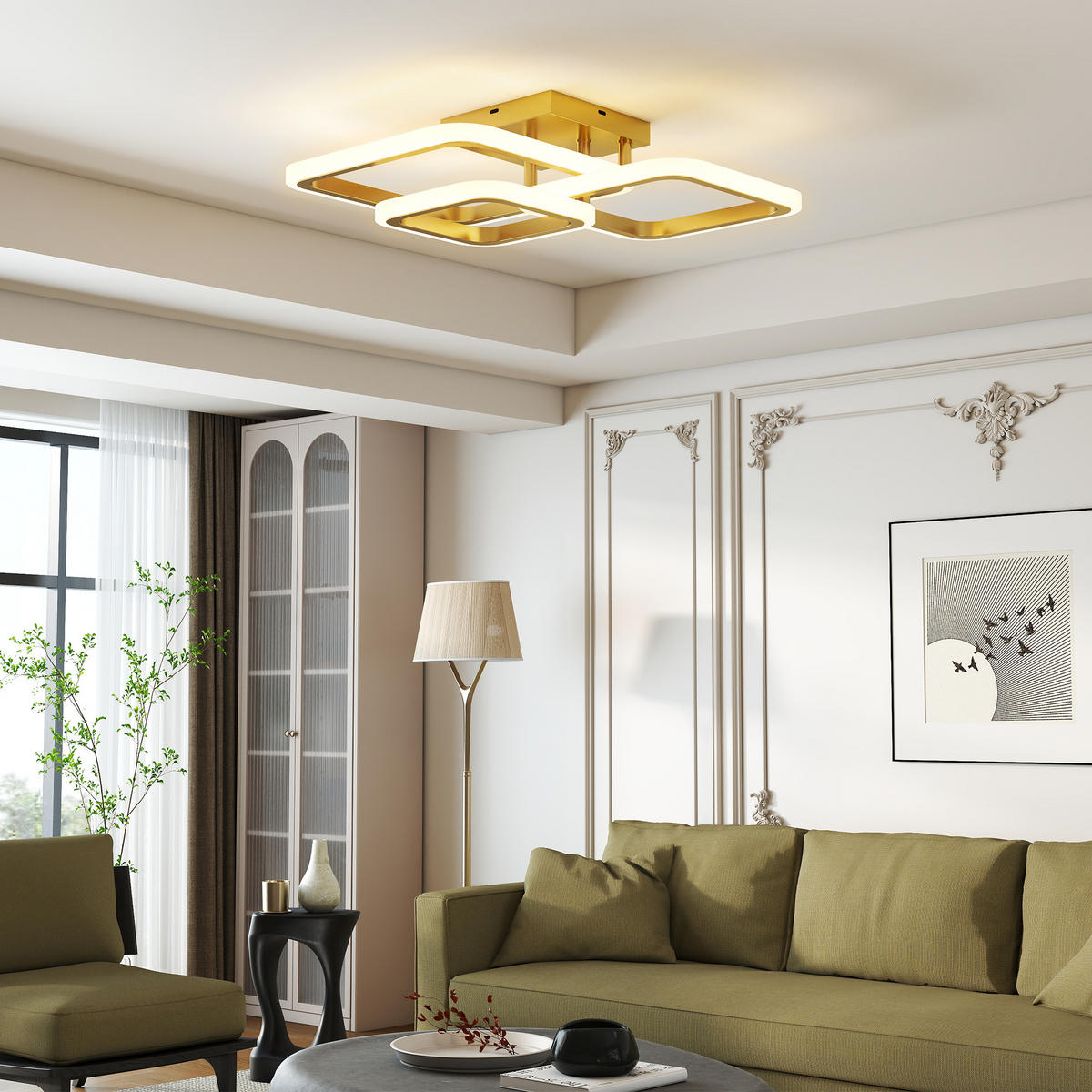 DECKENLEUCHTE LED 40W 4300LM 3500K/4500K/6000K Deckenlampe Wohnzimmerlampe - Goldfarben, Metall (48/46/13cm) - HOMCOM