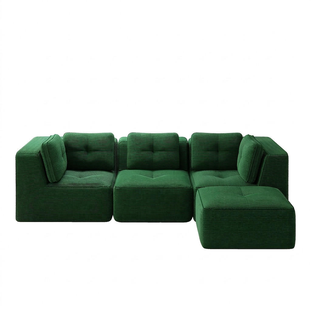 ECKSOFA 297/177/69 cm Grün Cord mit 1 Fußhocker - Grün, Textil (297/177cm) - Oxeza