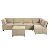 ECKSOFA Modulares U-Form Cordstoff 308x154cm Khaki Schlaffunktion - Naturfarben, Textil (70/77cm) - Raelunyi