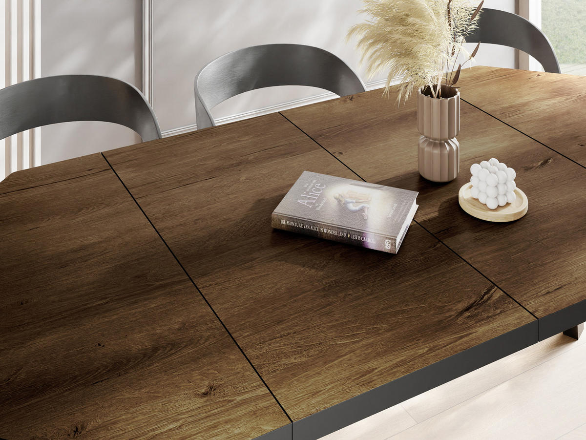ESSTISCH Desmond achteckiger ausziehbarer, Lefkas Eiche 100-150/100/76 cm - Alteiche/Schwarz, Holz/Holzwerkstoff (100/100/76cm) - WFL GROUP