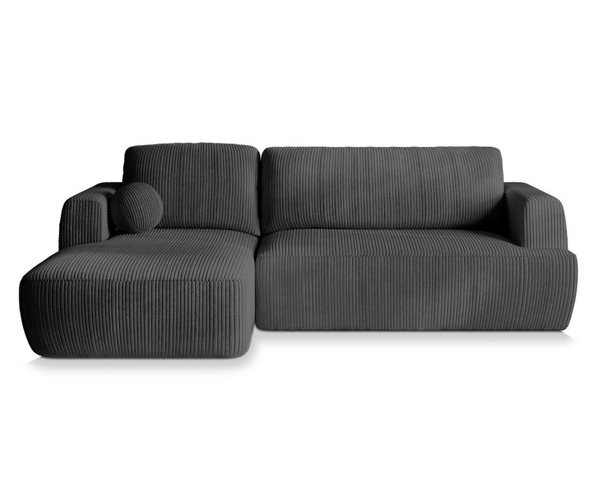 ECKSOFA SENTI P L-S Graphitfarben Kordstoff mit Schlaffunktion - Graphitfarben, Holz (246/148cm) - MASSENO