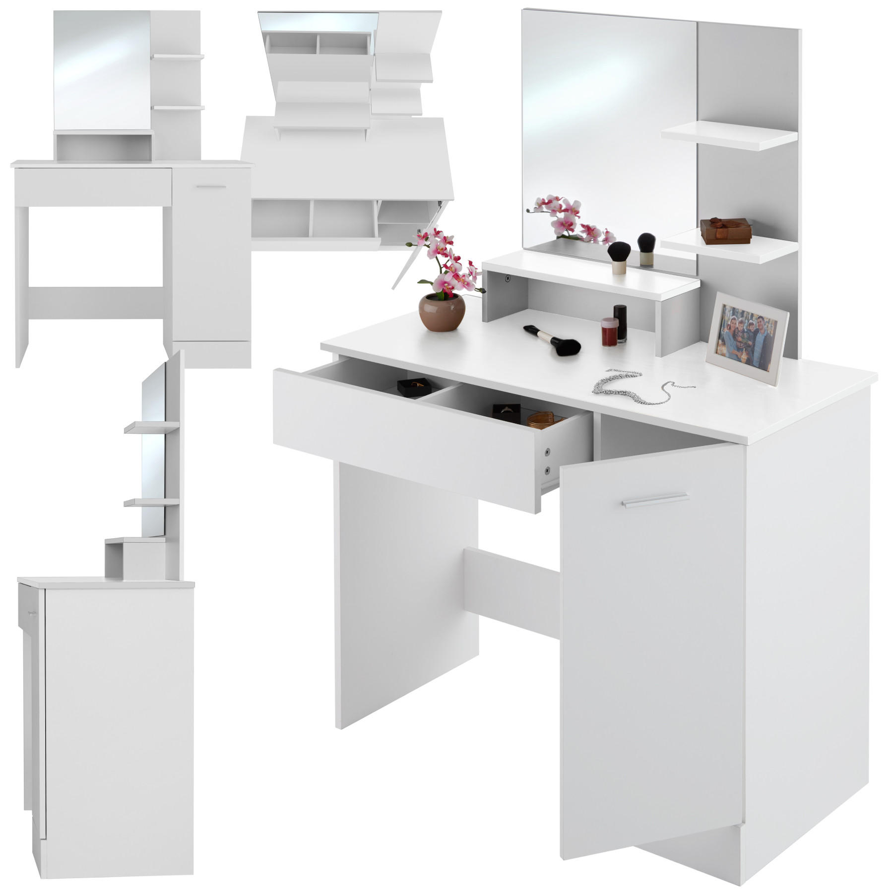 SCHMINKTISCH Zoe,90 x 40 x 137,5 cm,weiß - Weiß, Holzwerkstoff (40/138.5/90cm) - tectake