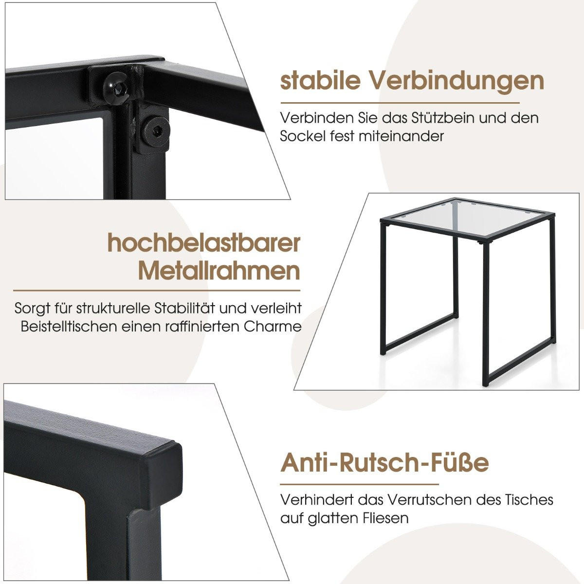BEISTELLTISCH Schwarz Glas 43/43/45 cm - Schwarz, Glas (43/43/45cm) - Gemütlich Home