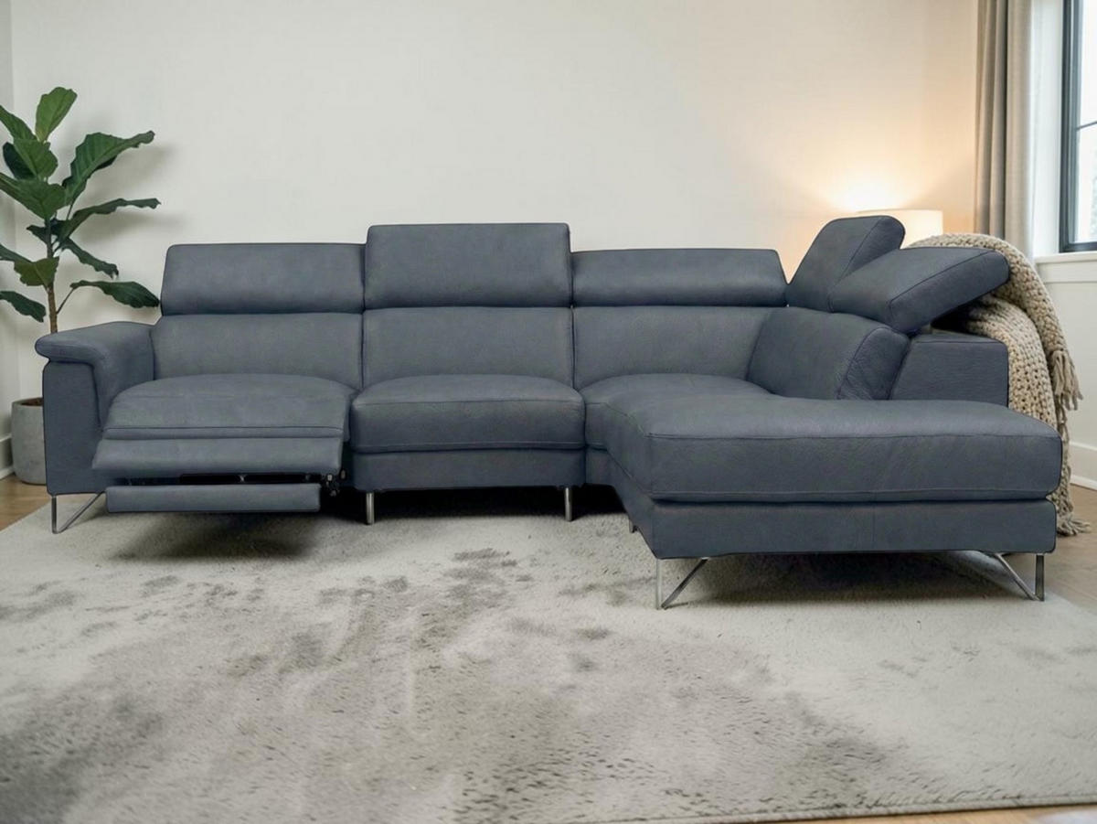 ECKSOFA Antares Echtleder mit 1 x Relaxfunktion Anthrazit - Anthrazit, Leder/Metall (276/224cm)