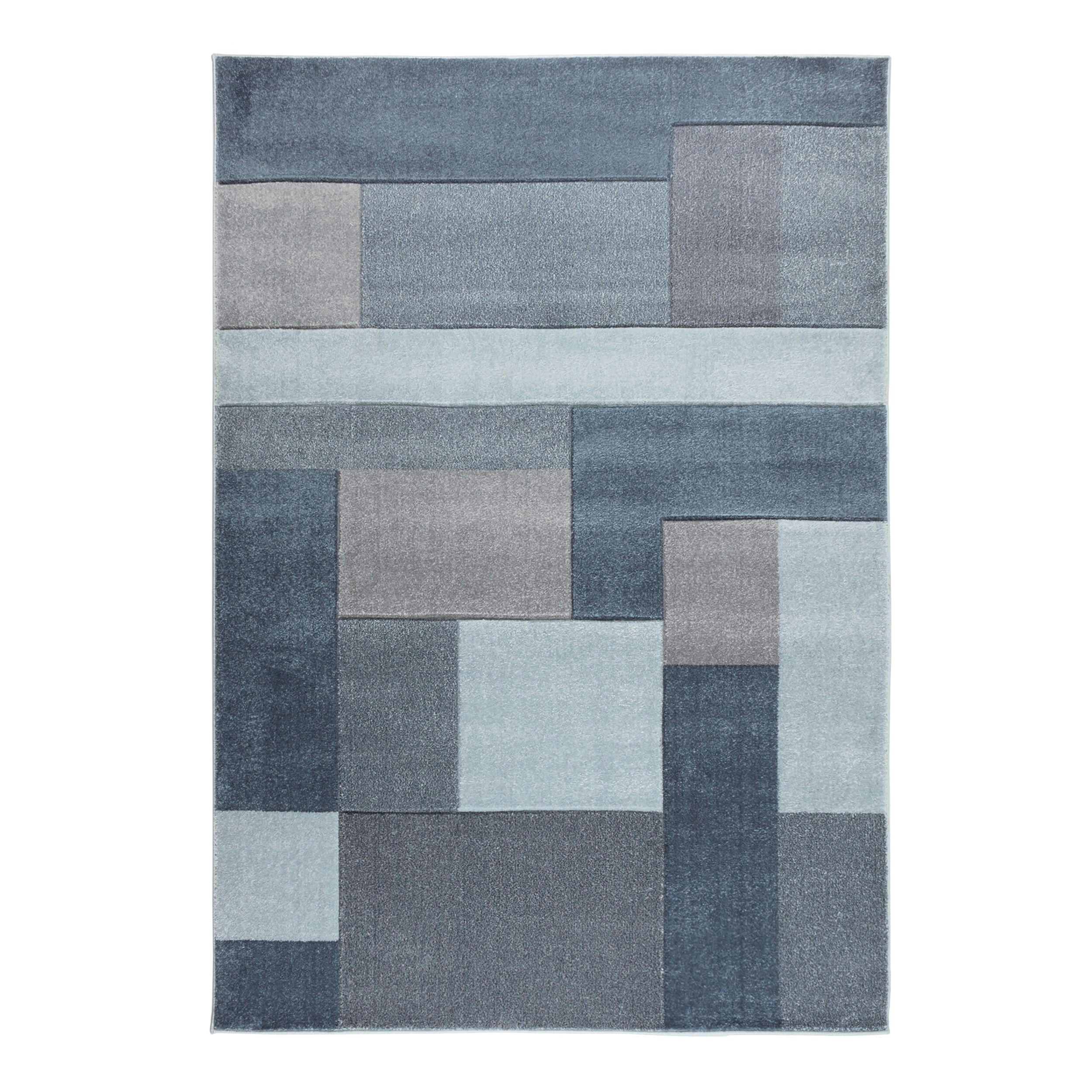 TEPPICH geometrisch 3D-Effekt handgearbeitet NIDD CLARA, Blau 80x150 cm - Blau, Textil (80/150cm) - KADIMA DESIGN
