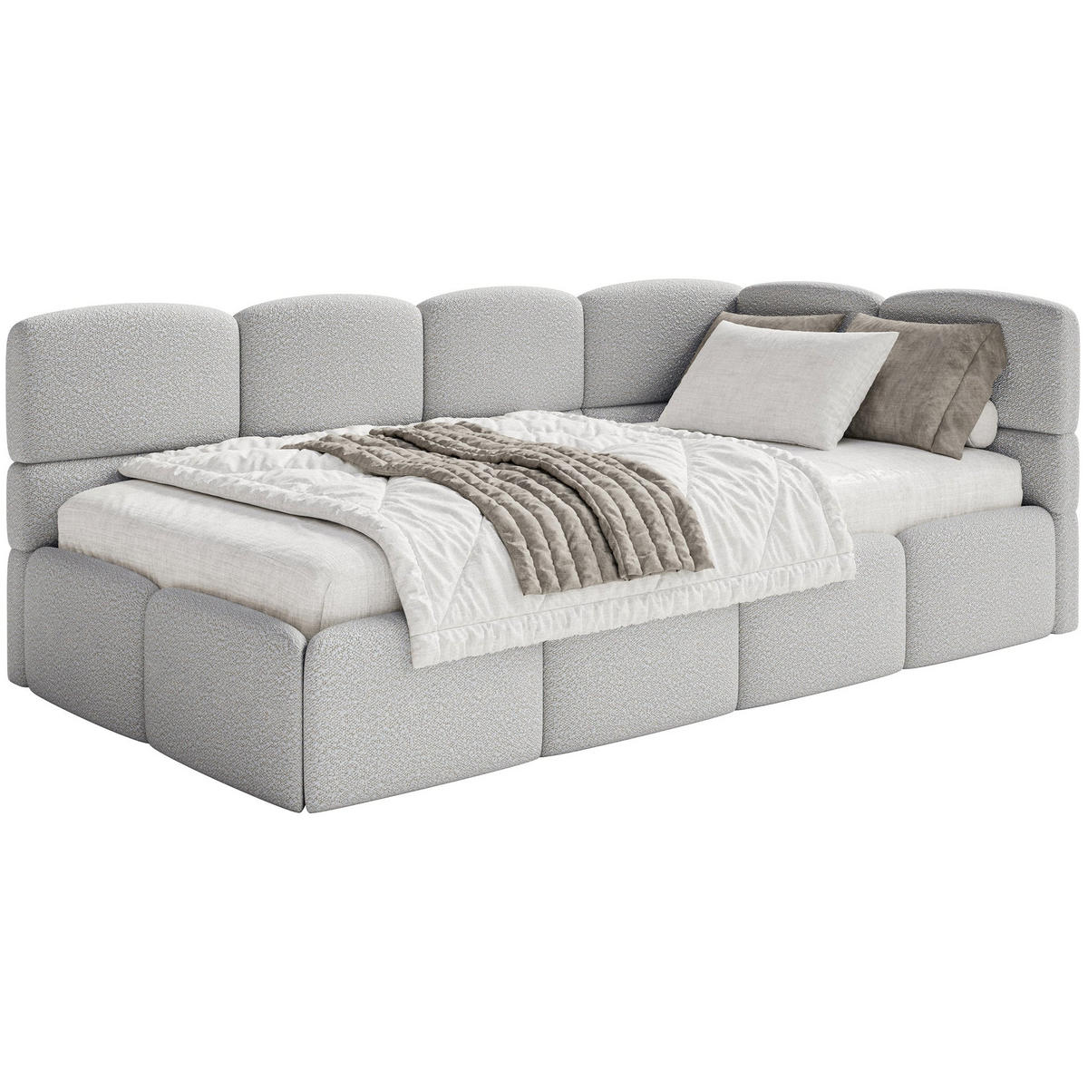JUGENDBETT Cloudy Hellgrau 120 cm, Bouclé - Hellgrau/Schwarz, Kunststoff/Textil (120/200cm) - Selsey