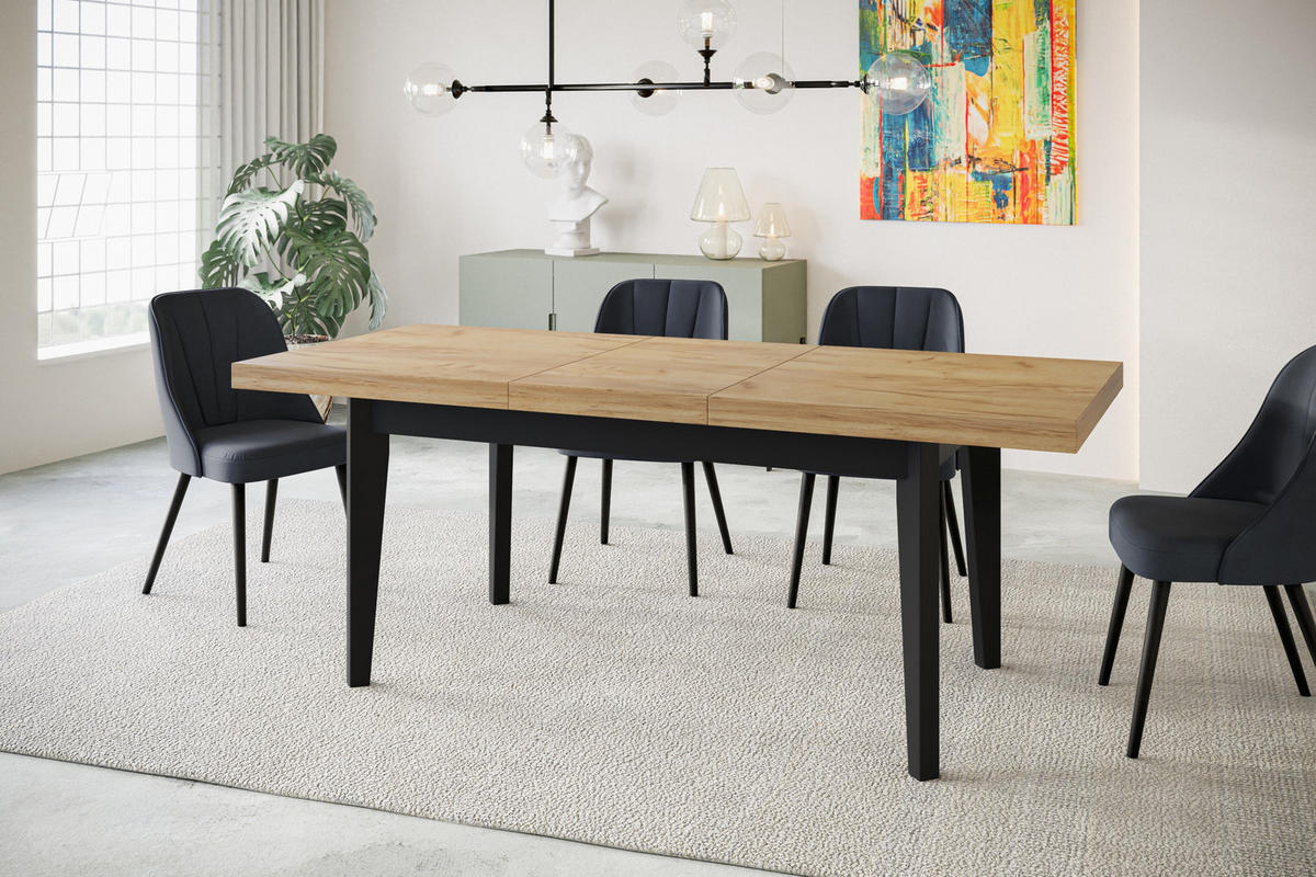 ESSZIMMERTISCH SKANDI, ausziehbarer Tisch: 120-160X80X78 cm, Farbe: CRAFT, mit Holzbeinen in Farbe Schwarz - Schwarz/Braun, Holzwerkstoff (120/80/78cm) - Alpi-Möbel