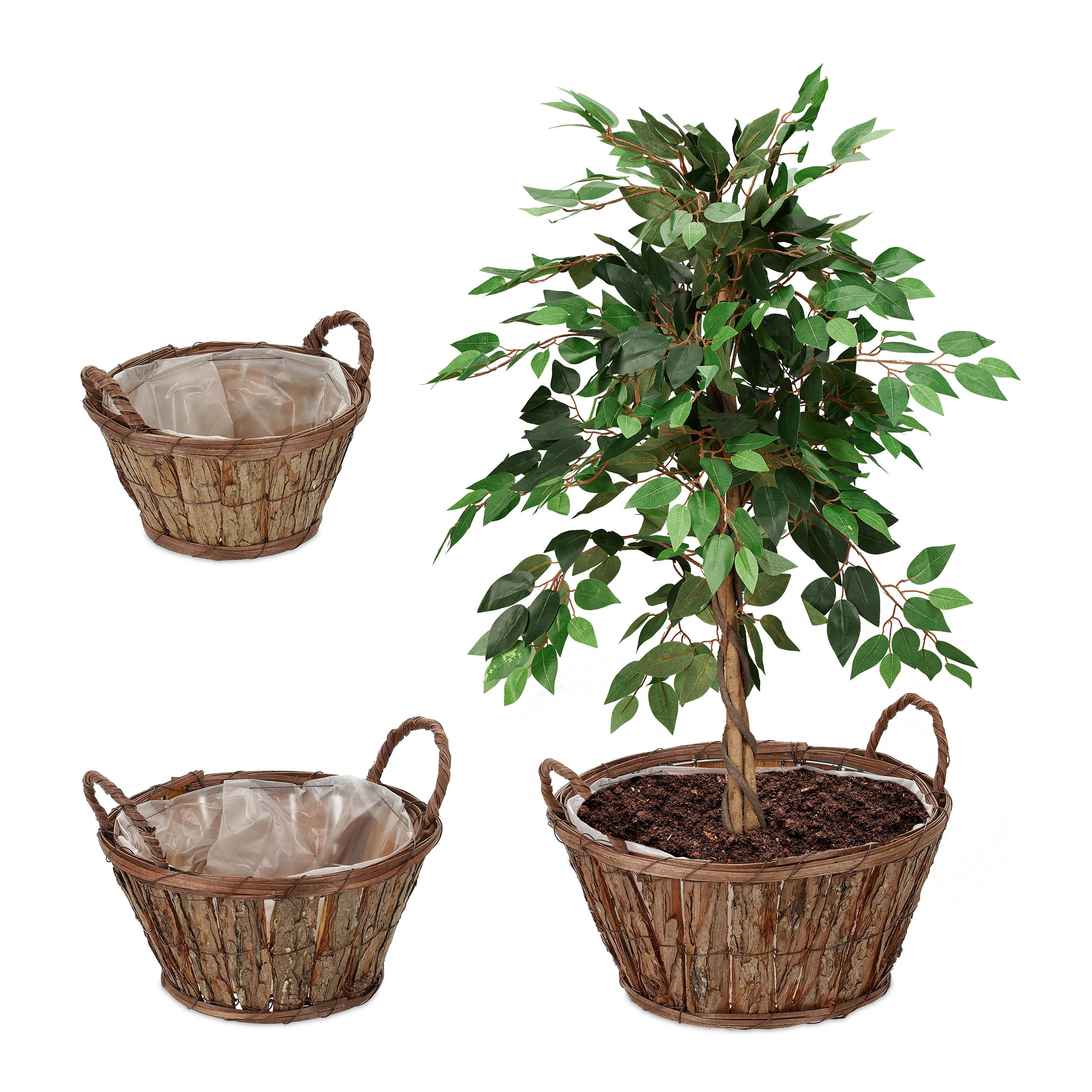 3XBLUMENTOPF - Braun, Holz/Kunststoff (29/19.5/28.5cm) - Relaxdays