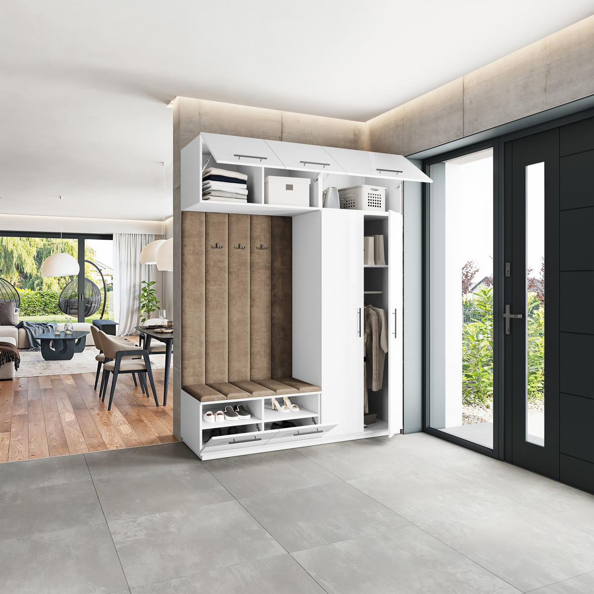 GARDEROBENSCHRANK REMA 180/240/60 cm Modern Garderobe-Set Weiß - Beige/Weiß, Holzwerkstoff (180/240/60cm) - MASSENO