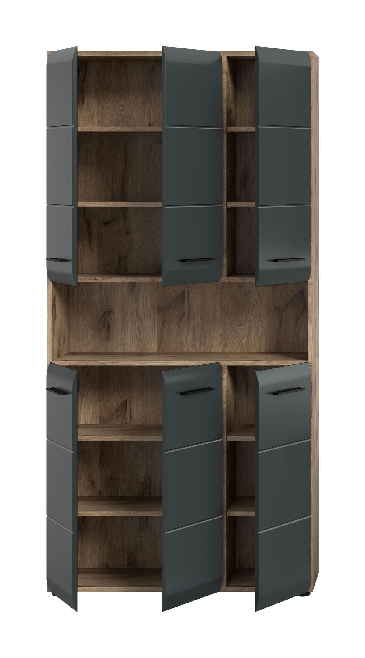 MEHRZWECKSCHRANK ICE (B/H/T: ca. 90/185/30 cm) in Nox Oak Nachbildung/schwarz matt - Eichefarben, Holzwerkstoff (90/185/30cm)