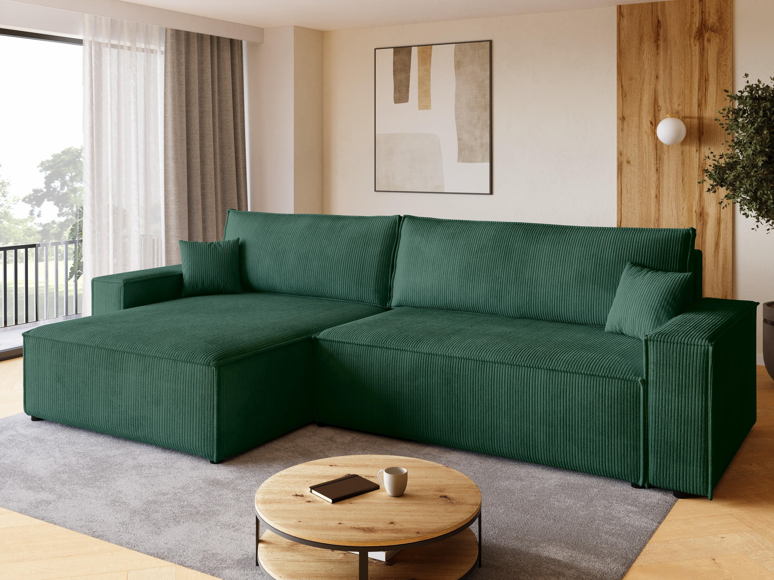 ECKSOFA ADI XL mit Schlaffunktion Dunkelgrün Cord - Dunkelgrün, Textil (272/143cm) - Bromarkt
