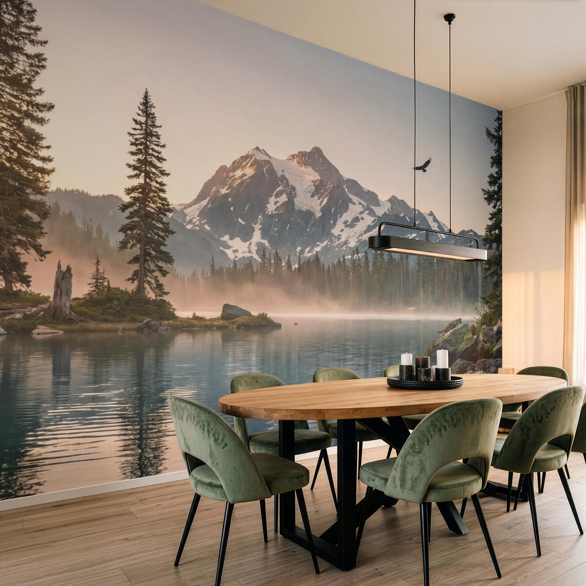 TAPETE - Berge - Wasser - Bäume - 450x300 cm - Multicolor, Papier (450/300cm) - OnlyWow