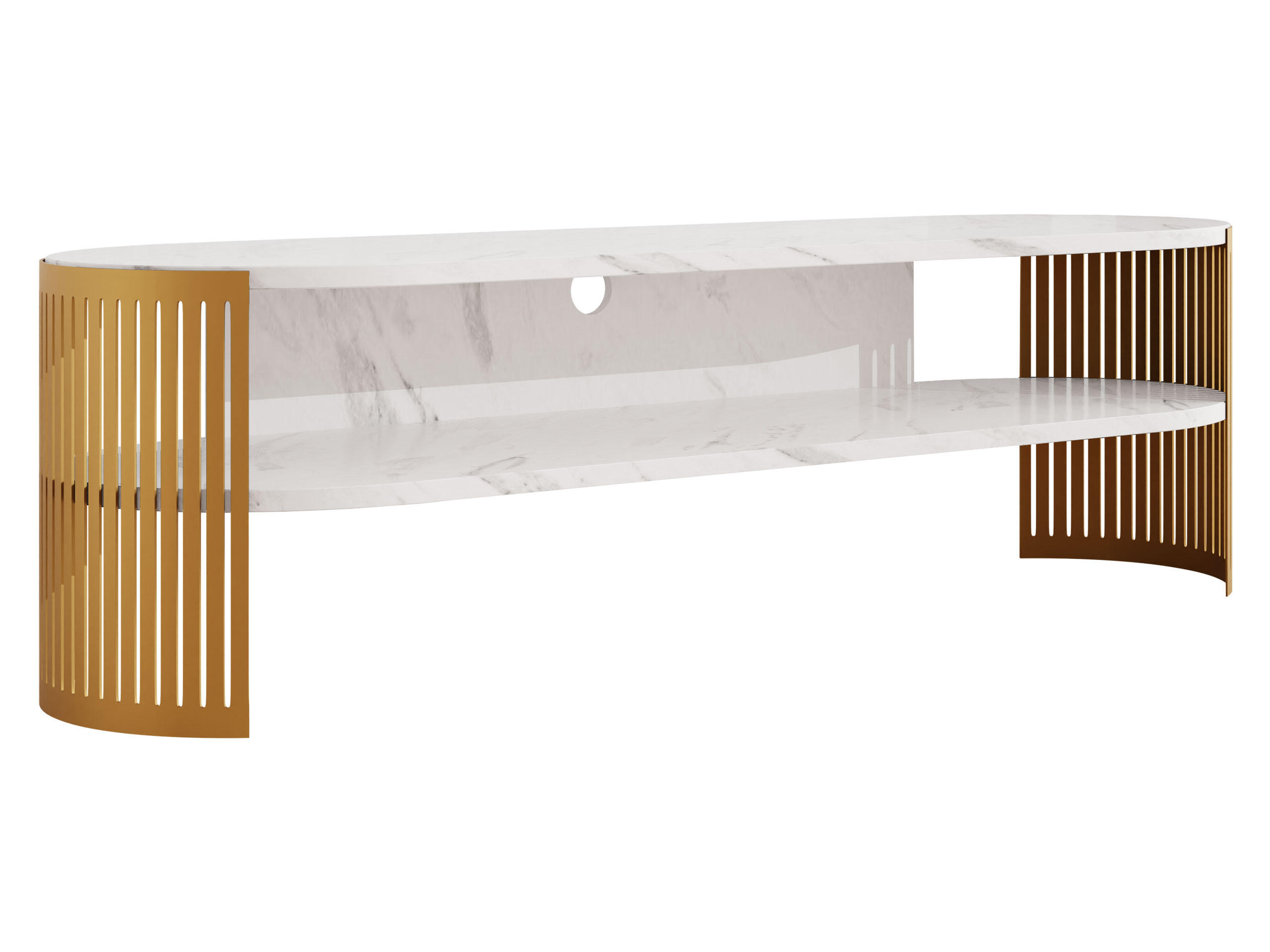 TV-LOWBOARD Fikoli Oval Gold - Goldfarben/Weiß, Holzwerkstoff/Metall (140/40/40cm) - MIRJAN24