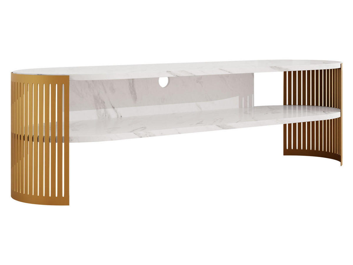 TV-LOWBOARD Fikoli Oval Gold - Goldfarben/Weiß, Holzwerkstoff/Metall (140/40/40cm) - MIRJAN24